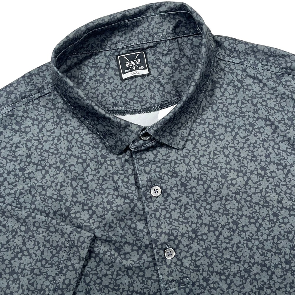 Deolax‎ Golf Polo Mens XXXL Grey Floral Performance Stretch Short Sleeve Shirt